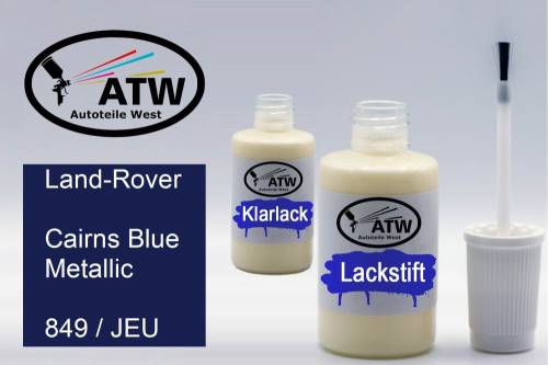 Land-Rover, Cairns Blue Metallic, 849 / JEU: 20ml Lackstift + 20ml Klarlack - Set, von ATW Autoteile West.